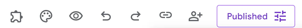 The Google Forms top bar after publishing, with the button now reading Published
